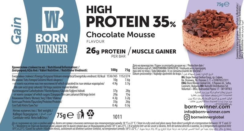 Promo Stack BW Gain Protein bar 1+1 -50%-fisa nutrițională
