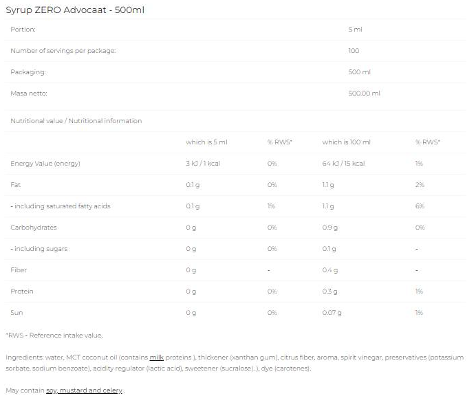 6PAK Nutrition Syrup Zero - Advocaat-fisa nutrițională