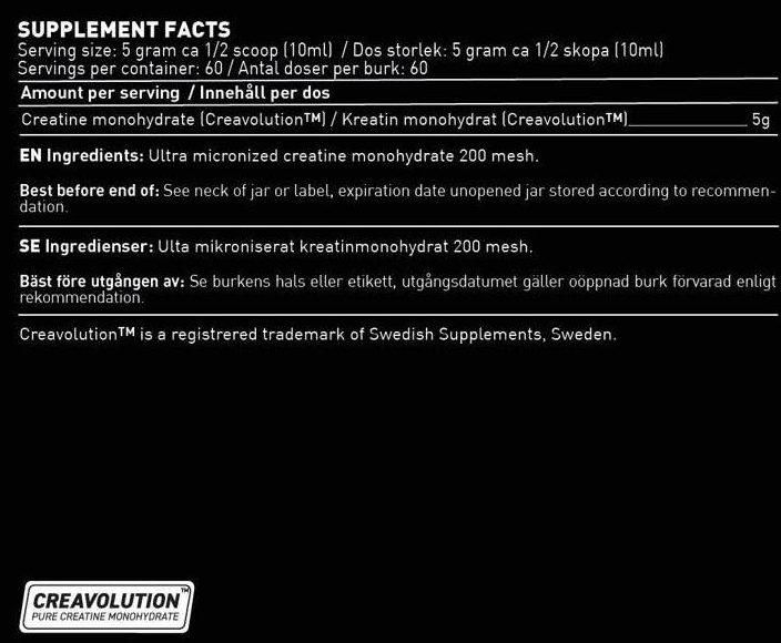 Swedish Supplements Creavolution™ | Performance Ultra Micronized Creatine Monohydrate 200 Mesh-fisa nutrițională