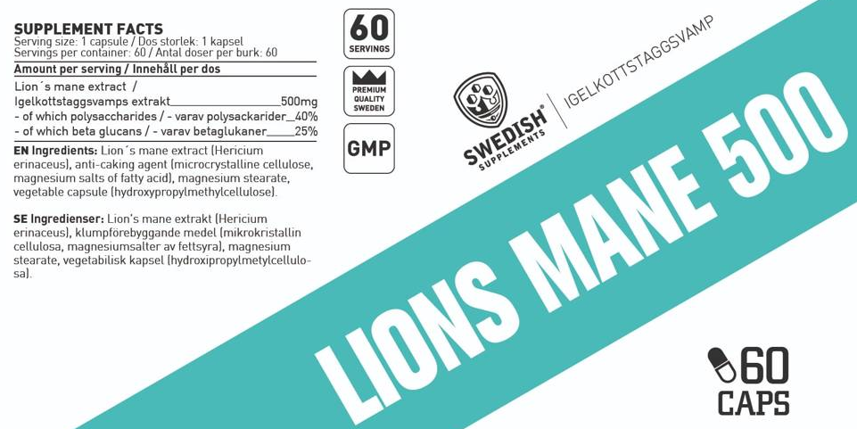 Swedish Supplements Lion's Mane 500-fisa nutrițională