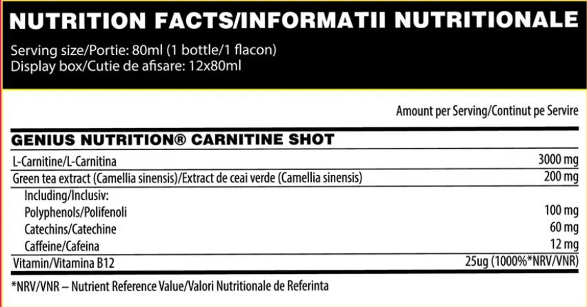 Genius Nutrition L-Carnitine Shot 3000-fisa nutrițională