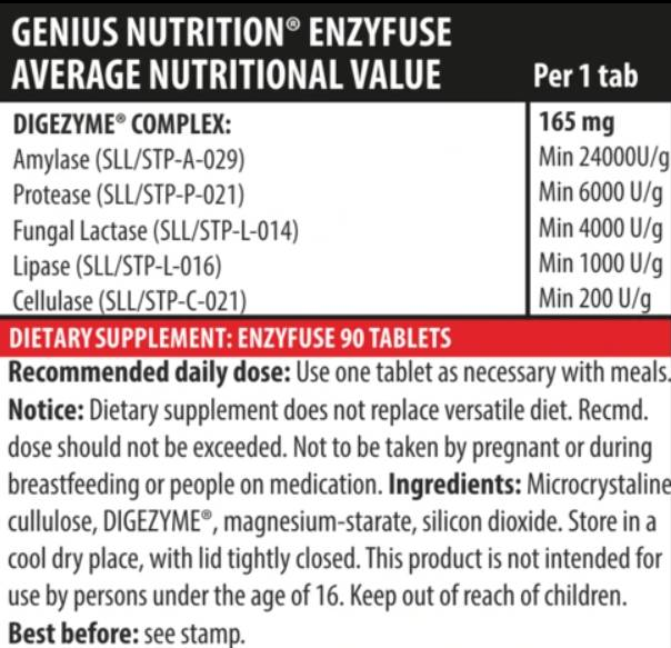 Genius Nutrition EnzyFuse-fisa nutrițională