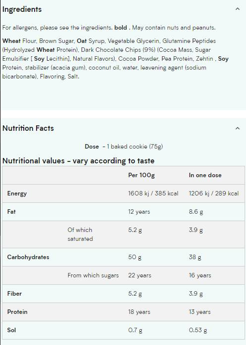 MyProtein MyVegan Baked Cookie-fisa nutrițională
