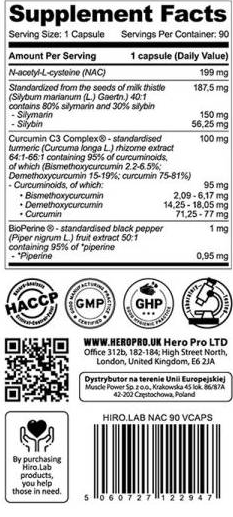 Hero.Lab NAC 199 mg | with Curcumin C3 & Milk Thistle-fisa nutrițională