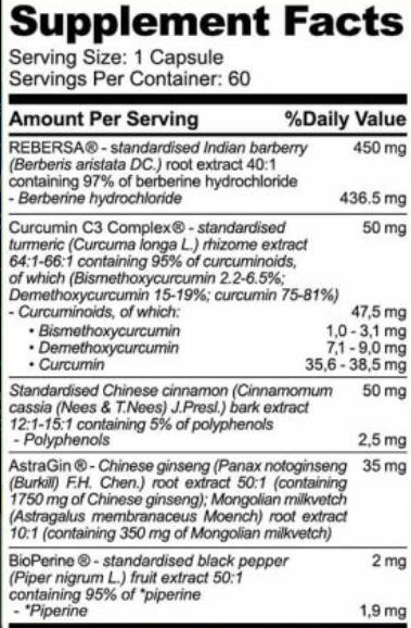 Hero.Lab Berberine HCL 450 mg | with Curcumin & Cinnamon-fisa nutrițională
