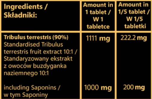 Hero.Lab Tribulus 1000 mg | Fruit Extract with 90% Saponins-fisa nutrițională