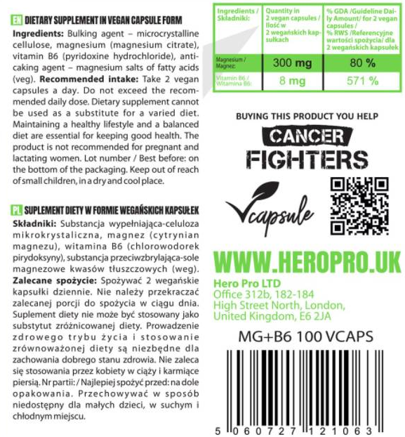 Hero.Lab MG + B6 | Magnesium Citrate + B6-fisa nutrițională
