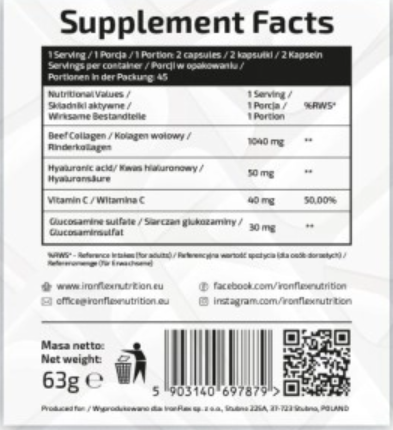 IronFlex Nutrition Collagen+ Perfect-fisa nutrițională