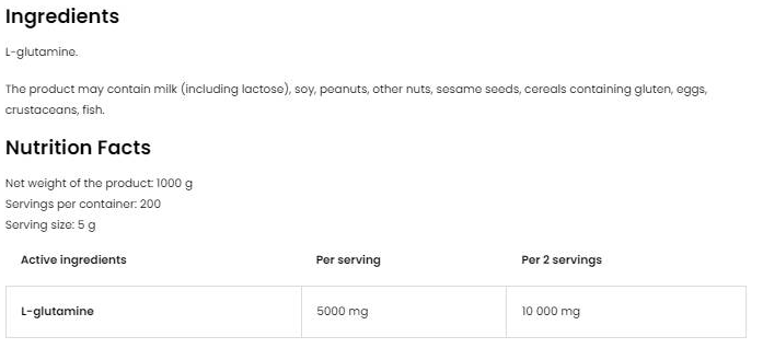 OstroVit Pure L-Glutamine Powder-fisa nutrițională