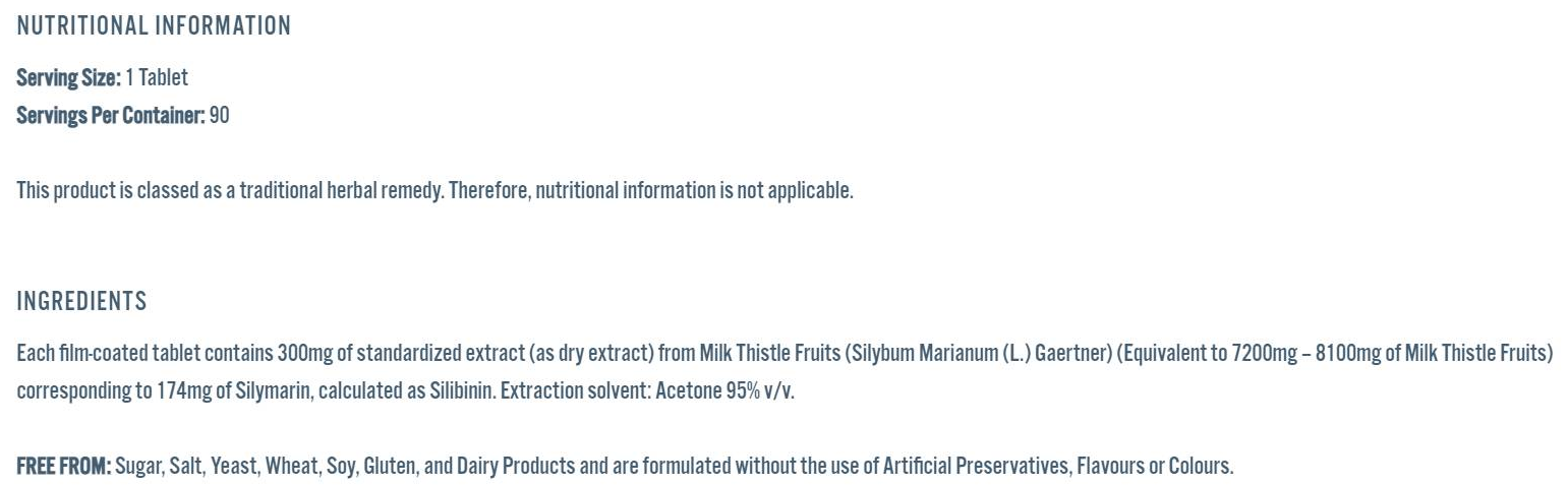 Applied Nutrition Milk Thistle Vitality-fisa nutrițională
