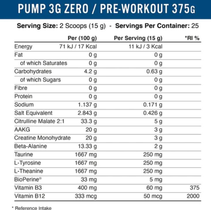 Applied Nutrition Pump 3G Stim-Free | Next Generation Pre-Workout-fisa nutrițională