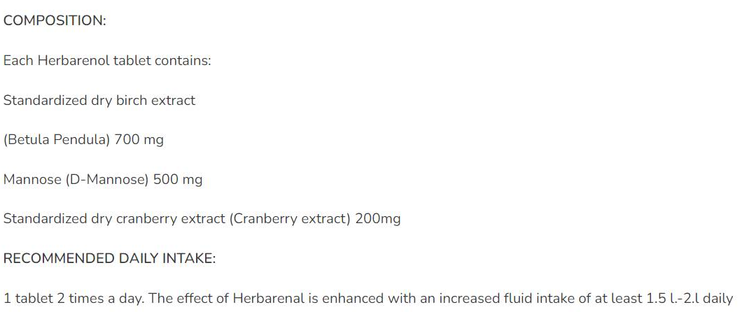 AHerb Herbarenol | Natural Diuretic-fisa nutrițională