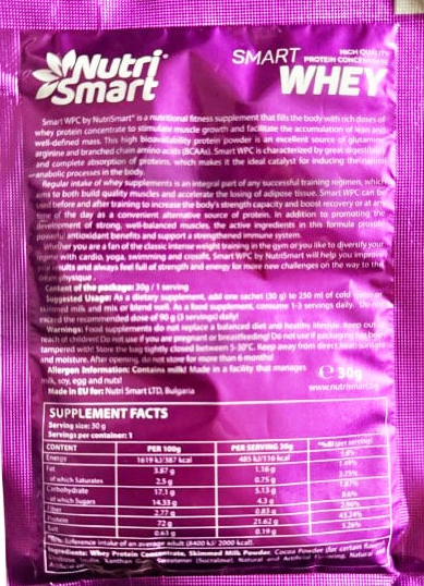 Nutri Smart 100% Whey Protien Concentrate Sachet-fisa nutrițională