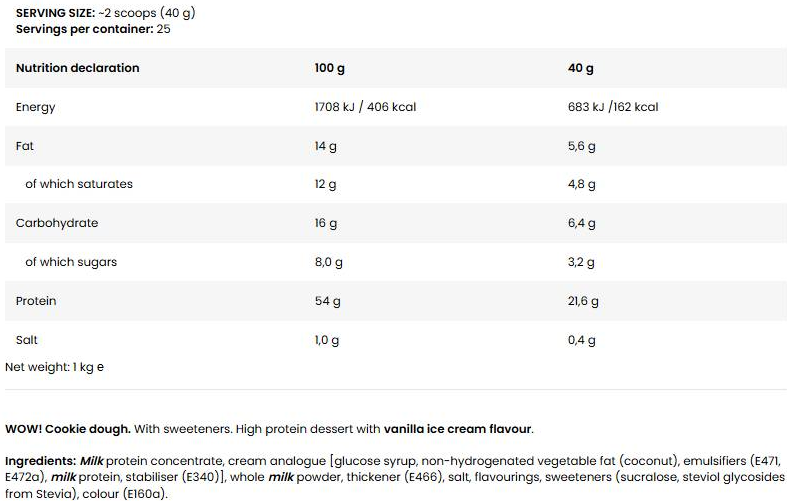 FA Nutrition WOW! Cookie Dough-fisa nutrițională