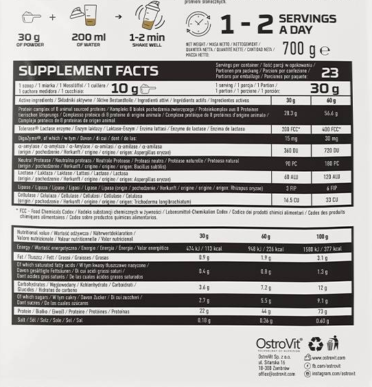 OstroVit Animal 8 Proteins | Protein Matrix Complex with 8 Animal Sources-fisa nutrițională