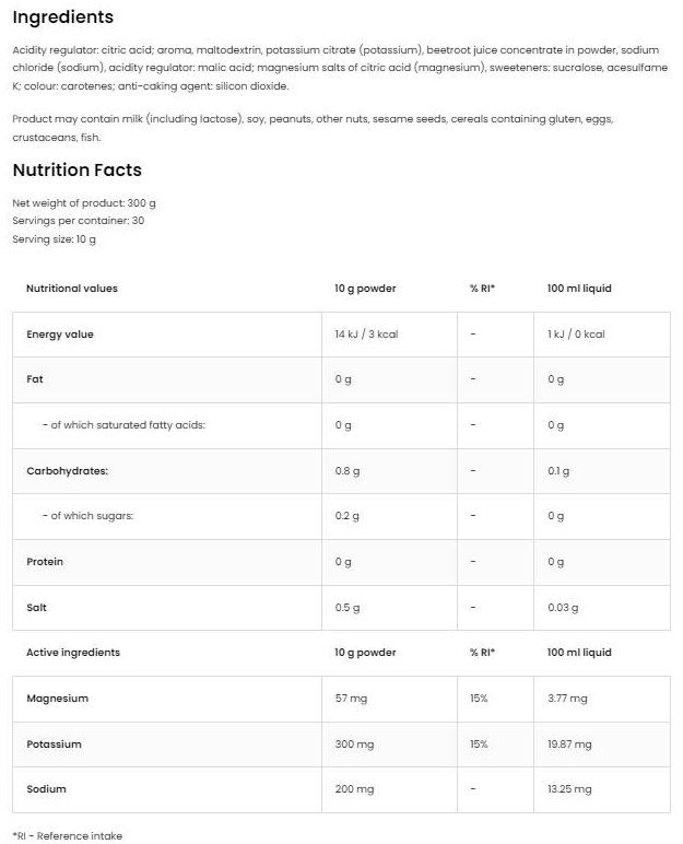 OstroVit Aqua Kick - Advanced Hydration - Electrolyte-fisa nutrițională