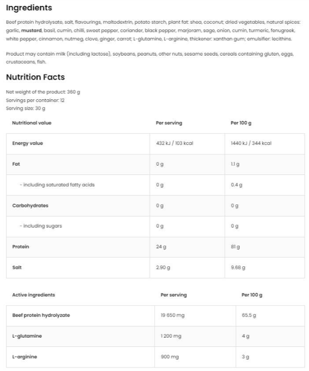 OstroVit Beef Protein Kebab | Beef Protein Hydrolysate-fisa nutrițională