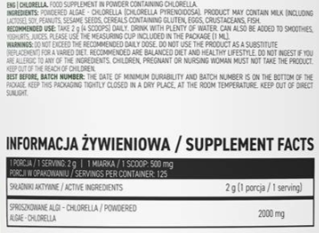 OstroVit Vege Chlorella Powder-fisa nutrițională