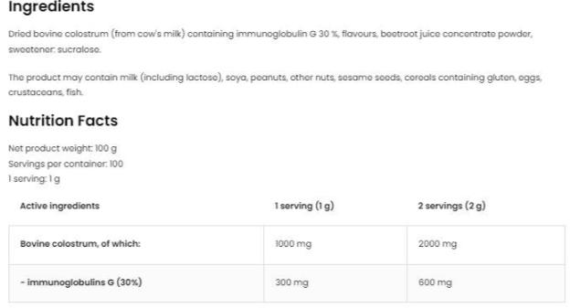 OstroVit Colostrum Bovine Powder | 30% Immunoglobulin G-fisa nutrițională