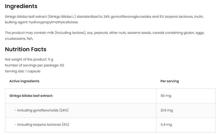 OstroVit Vege Ginkgo Biloba 120 mg-fisa nutrițională