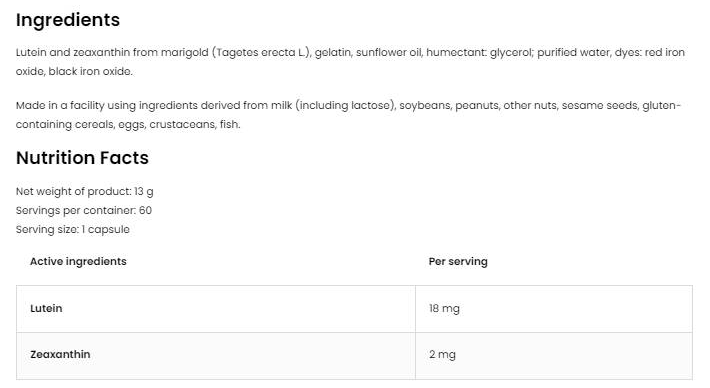 OstroVit Lutein 18 mg + Zeaxanthin 2 mg-fisa nutrițională