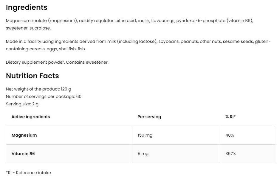 OstroVit Magnesium Malate Powder 150 mg-fisa nutrițională
