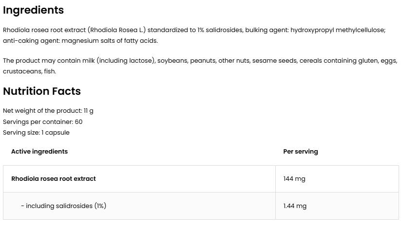 OstroVit Rhodiola rosea 144 mg / Vege-fisa nutrițională