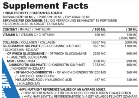 Nutriversum Joint Guard Liquid | Collagen, MSM, Glucosamine, Chondroitin, Hyaluronic Acid-fisa nutrițională