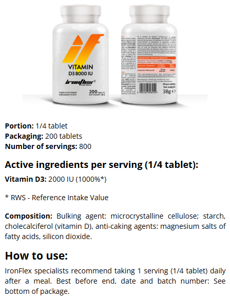 Ironflex Nutrition Vitamin D3 8000iu-fisa nutrițională