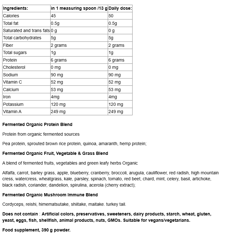 Natural Factors GREENS 100% fermented organic plant foods, unflavored Whole Earth & Sea-fisa nutrițională