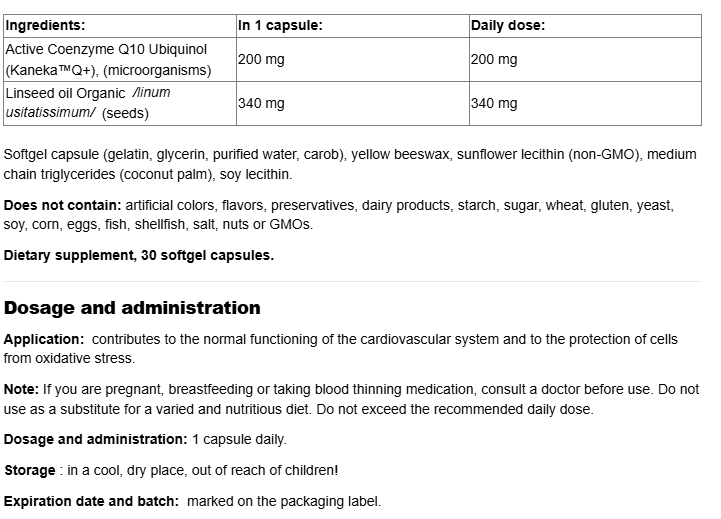 Natural Factors Ubiquinol Active Coenzyme Q10 - 200 mg-fisa nutrițională