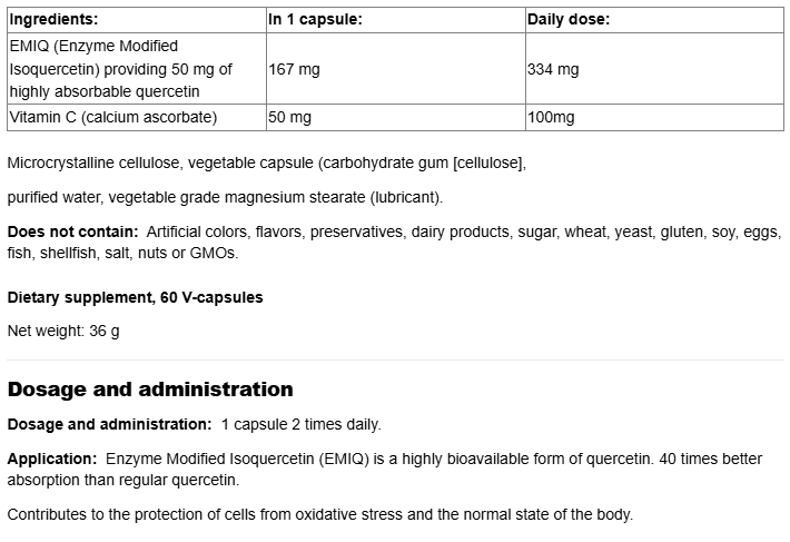 Natural Factors Bioactive Quercetin EMIQ 50 mg-fisa nutrițională