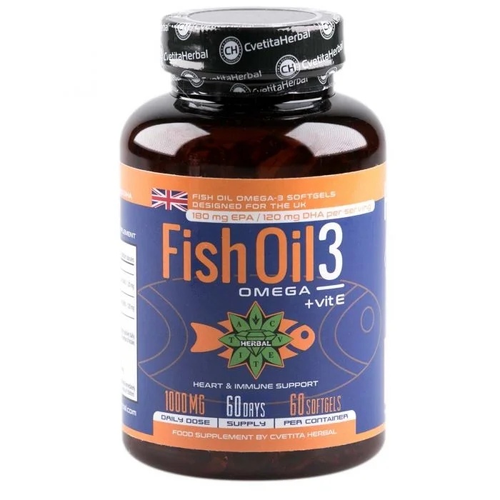 Cvetita Herbal Fish Oil 3: Omega 3 + Vitamin E - 60 softgel capsules